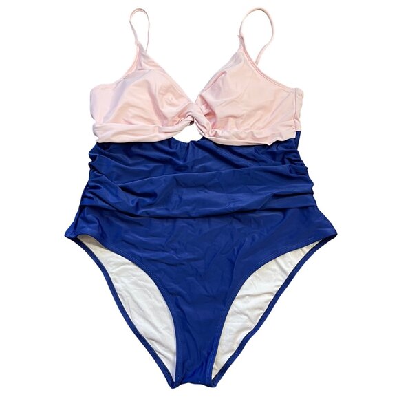 Cupshe Two Tone Cutout One‎ Piece Swimsuit Women's  XL Tummy Control Twisted NEW - Picture 1 of 9